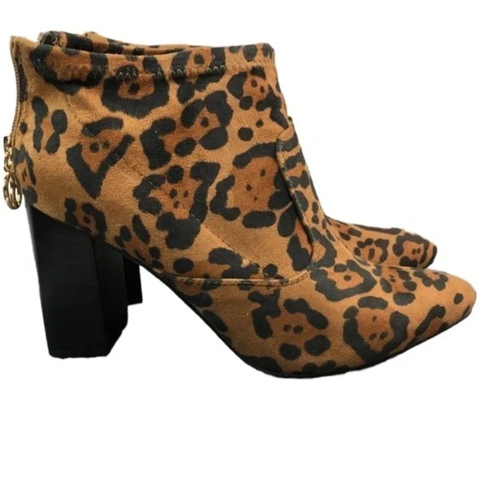 Franco Sarto Ankle Booties Cheetah Leopard Animal Print Suede block Size 8.5M